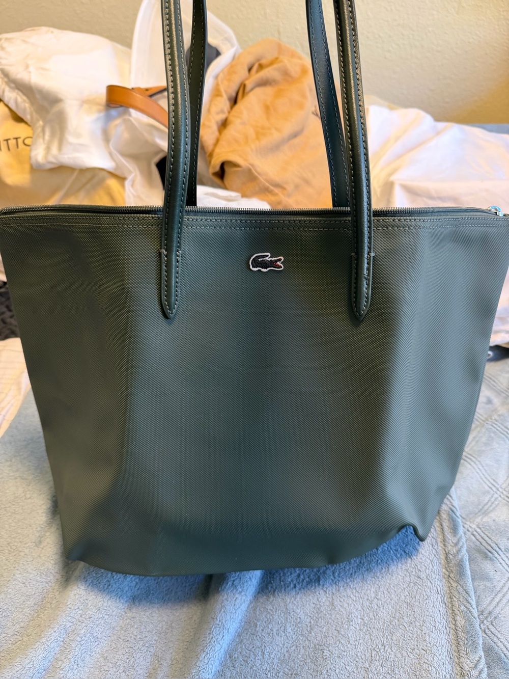Lacoste Olive Green Tote with Croc Emblem